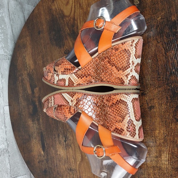 Andre` Assous Snake Embossed Leather Platform Wedge Sandals - Picture 8 of 10